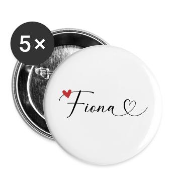 Fiona Nom Prénom Calligraphie coeur - Lot de 5 grands badges (56 mm) - blanc - Devant