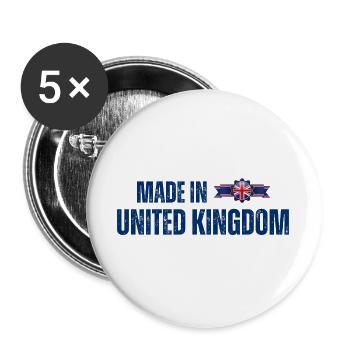 Made in the UK, British pride - Buttons large 2.2''/56 mm (5-pack) - white - Front