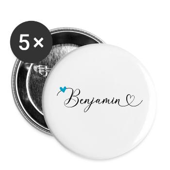 Benjamin Name Vorname Kalligrafieherz - Buttons groß 56 mm (5er Pack) - Weiß - Vorne