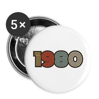 1980 rétro vintage - Lot de 5 grands badges (56 mm) - blanc - Devant