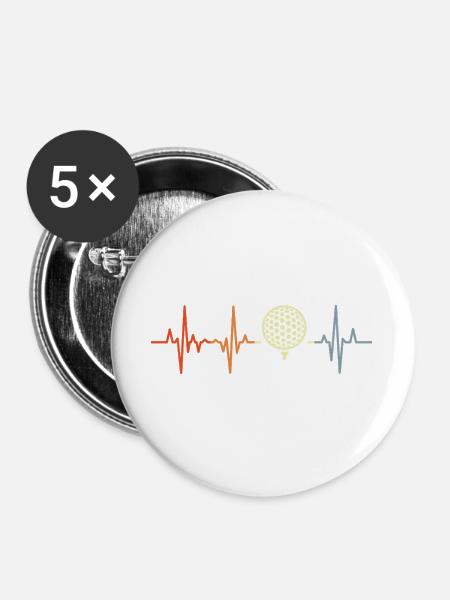 Herzschlag Golf Ball - Buttons groß 56 mm (5er Pack) - Weiß