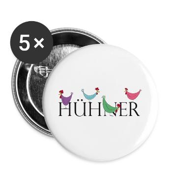 Humorvolle Hühner mit Wortspiel - Buttons groß 56 mm (5er Pack) - Weiß - Vorne