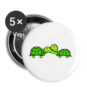 2 tortues se câlinant, un doux couple qui s'embrasse, une équipe amoureuse - Lot de 5 grands badges (56 mm) - blanc - Devant