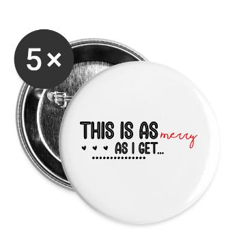 Merry Red Script Logo auf Schwarz - Buttons groß 56 mm (5er Pack) - Weiß - Vorne