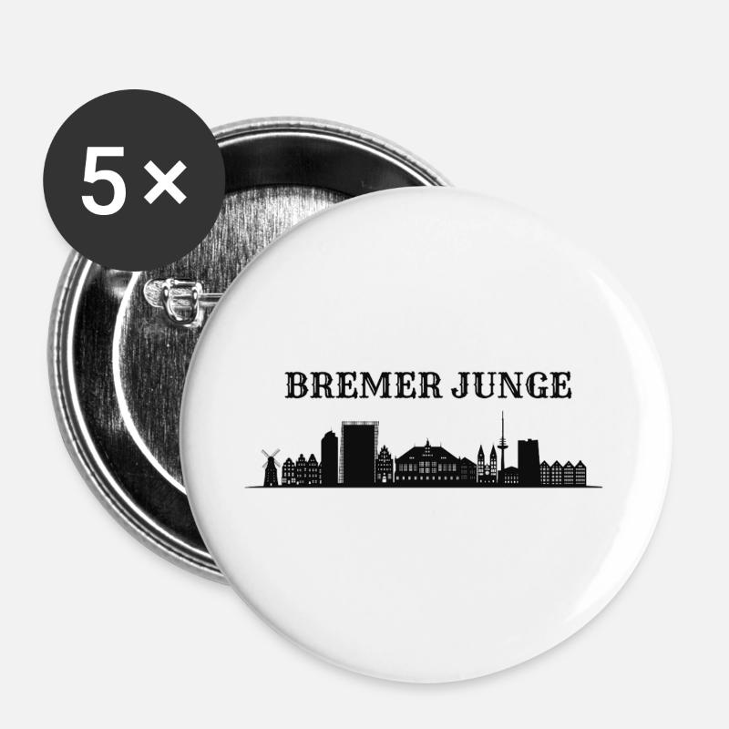 Bremen Boy Skyline Silhouette - Buttons large 2.2''/56 mm (5-pack) - white