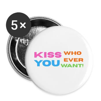 Pride / CSD / LGBTQ+ Design "Kiss" - Buttons groß 56 mm (5er Pack) - Weiß - Vorne