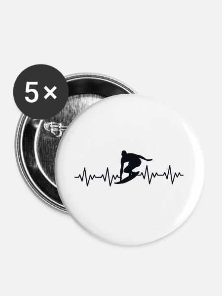 Surfer Surfen EKG Herzschlag - Buttons groß 56 mm (5er Pack) - Weiß