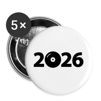 Fête de disques vinyles DJ de musique 2026 - Lot de 5 grands badges (56 mm) - blanc - Devant