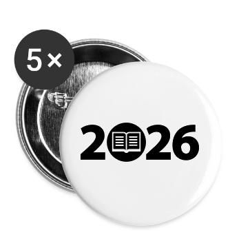 Book 2026, Education 2026, Library 2026 - Buttons large 2.2''/56 mm (5-pack) - white - Front