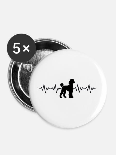 Pudel EKG Herzschlag - Buttons groß 56 mm (5er Pack) - Weiß