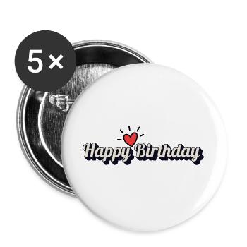 Bon anniversaire - Lot de 5 grands badges (56 mm) - blanc - Devant