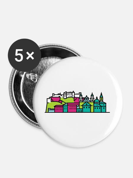 Salzburger Stadtsilhuettfestung Moderne Linienkunst - Buttons groß 56 mm (5er Pack) - Weiß