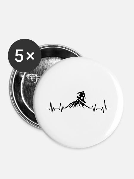 Snowboard-Herzschlag-Snowboarden - Buttons groß 56 mm (5er Pack) - Weiß