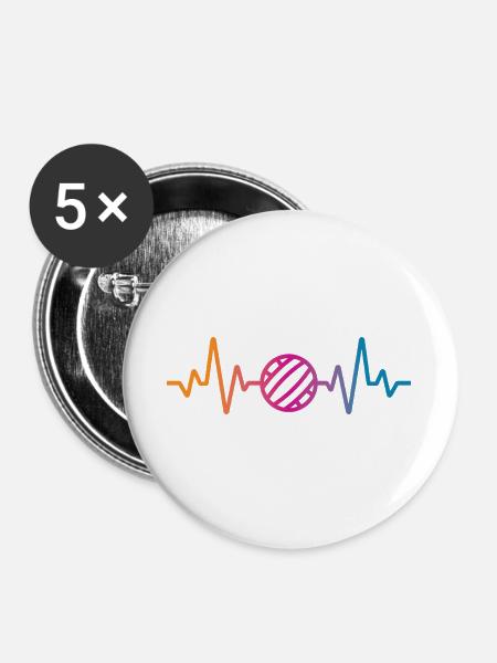 Volleyball Herzschlag - Buttons groß 56 mm (5er Pack) - Weiß