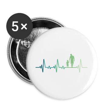 Vater und Sohn Herzschlag Geschenk Vater Sohn - Buttons groß 56 mm (5er Pack) - Weiß - Vorne