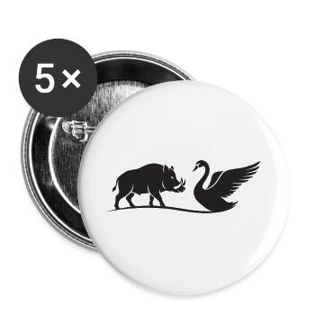 Wild Boar and Swan Black Silhouettes - Buttons large 2.2''/56 mm (5-pack) - white - Front