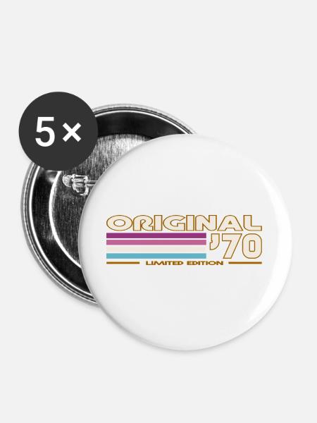 Originale Retro-Streifen der 70er - Buttons groß 56 mm (5er Pack) - Weiß