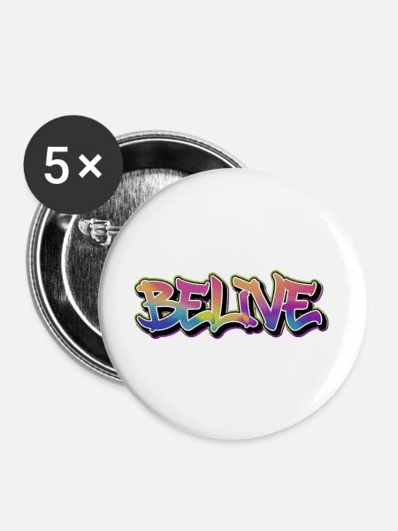 GLAUB GRAFFITI-Regenbogen - Buttons groß 56 mm (5er Pack) - Weiß