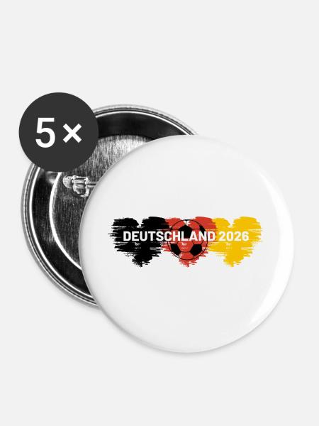 Fußball Herz Deutschland 2026 - Buttons groß 56 mm (5er Pack) - Weiß