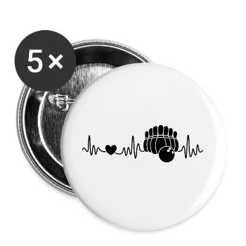 Bowling Herzschlag Für Kegel Club - Buttons groß 56 mm (5er Pack) - Weiß - Vorne