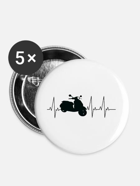 Motorroller Herzschlag Ekg - Buttons groß 56 mm (5er Pack) - Weiß