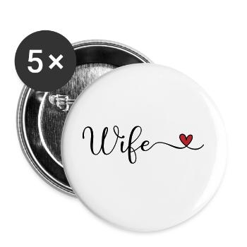 Typographie du cœur de l’épouse - Lot de 5 grands badges (56 mm) - blanc - Devant