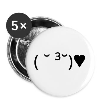Kuss Emote ( ˘ ³˘)♥ Herz Kaomoji - Buttons groß 56 mm (5er Pack) - Weiß - Vorne