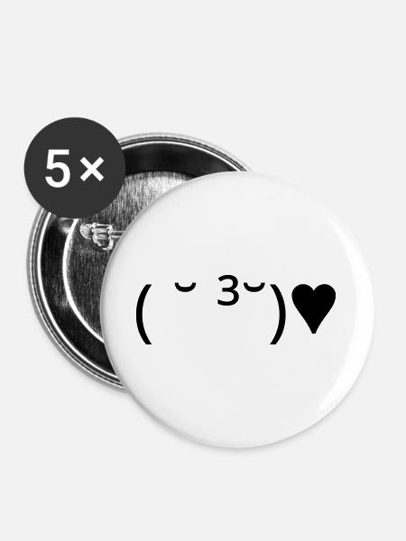 Kiss Emote ( ̆ ³ ̆) ♥ Heart Kaomoji - Buttons large 2.2''/56 mm (5-pack) - white