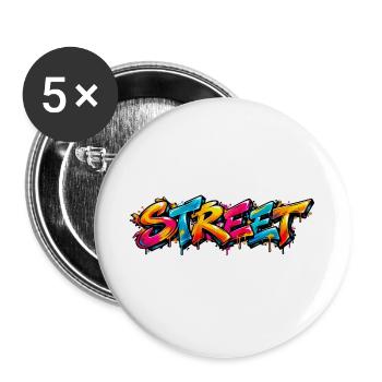 STREET – Graffiti Urban Art - Buttons groß 56 mm (5er Pack) - Weiß - Vorne