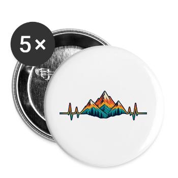 Berge im Herzschlag – Wanderliebe Retro - Buttons groß 56 mm (5er Pack) - Weiß - Vorne