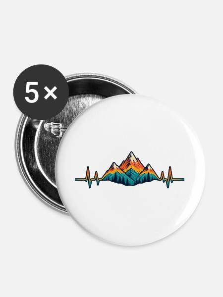 Berge im Herzschlag – Wanderliebe Retro - Buttons groß 56 mm (5er Pack) - Weiß