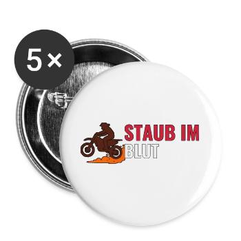 Staub im Blut – Motocross Shirt Geschenkidee - Buttons groß 56 mm (5er Pack) - Weiß - Vorne
