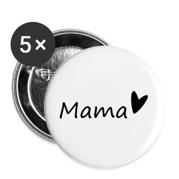 Mama-Schriftzug mit Herz - Buttons groß 56 mm (5er Pack) - Weiß - Vorne
