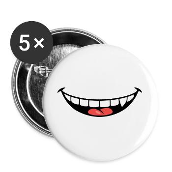 Freches Grinsen – Cartoon-Mund mit roter Zunge - Buttons groß 56 mm (5er Pack) - Weiß - Vorne