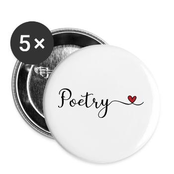 Poesie-Typografie mit Herz - Buttons groß 56 mm (5er Pack) - Weiß - Vorne