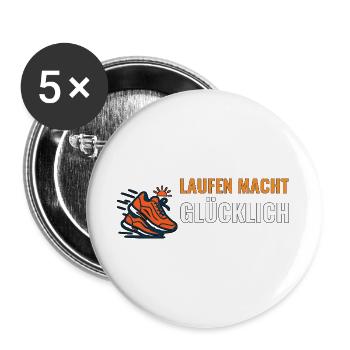 Laufen macht glücklich Motiv. - Buttons groß 56 mm (5er Pack) - Weiß - Vorne