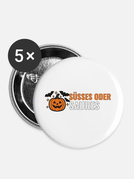 Halloween Süßes oder Saures. - Buttons groß 56 mm (5er Pack) - Weiß