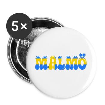 Malmö Blau-Gelb, Typo-Stadt, Schweden, - Buttons groß 56 mm (5er Pack) - Weiß - Vorne