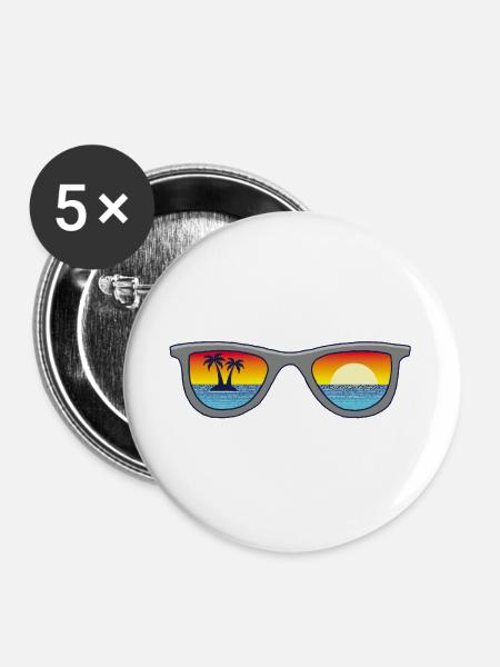 Sonnenbrille und Paradies - Buttons groß 56 mm (5er Pack) - Weiß