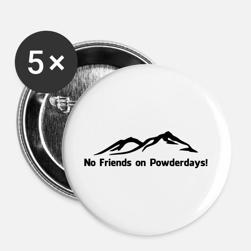No friends on Powderdays - Buttons groß 56 mm (5er Pack) - Weiß
