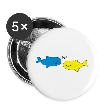 Fröhliche Fische Blau Gelb - Buttons groß 56 mm (5er Pack) - Weiß - Vorne