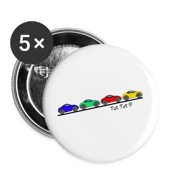 4 Autos für Kinder ... Tut Tut - Buttons groß 56 mm (5er Pack) - Weiß - Vorne