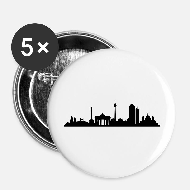 Skyline Berlin - Buttons groß 56 mm (5er Pack) - Weiß