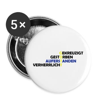 gekreuzigt_gestoreben_auferstanden_2 - Buttons groß 56 mm (5er Pack) - Weiß - Vorne