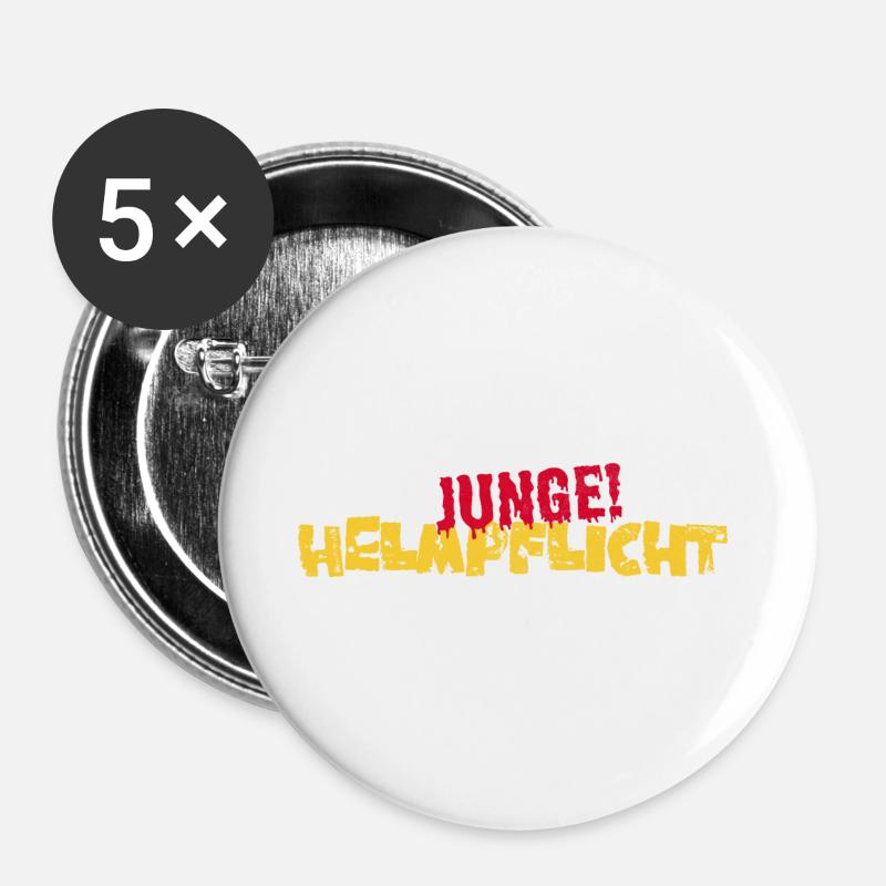 Helmpflicht Junge! - Buttons groß 56 mm (5er Pack) - Weiß