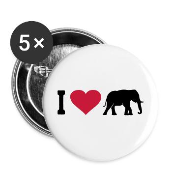 Elefant Liebe Elefanten Tier Afrika Safari Herz - Buttons groß 56 mm (5er Pack) - Weiß - Vorne