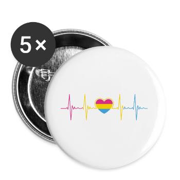 Pansexuell Pan LGBT LGBTQ Queer Herzschlag - Buttons groß 56 mm (5er Pack) - Weiß - Vorne