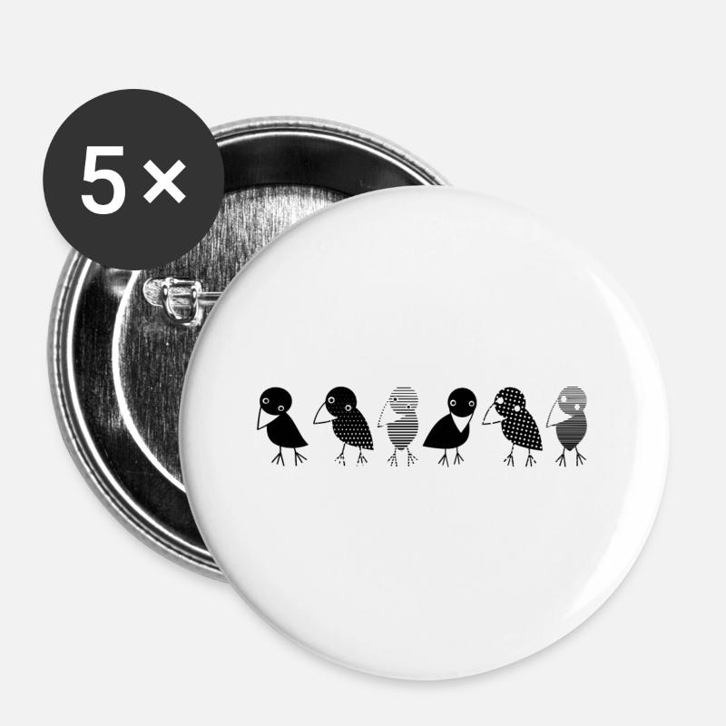 Krähen auf einen Blick. Gemütliche Krähen in der Reihe - Buttons groß 56 mm (5er Pack) - Weiß