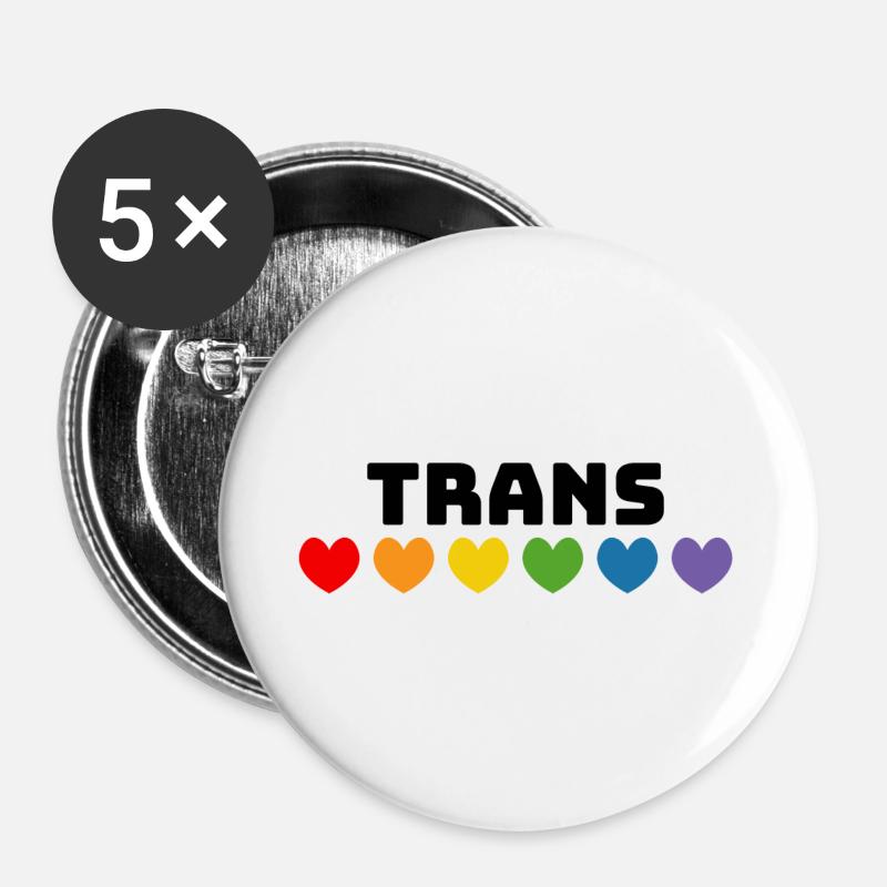 Rainbow heart trans black - Buttons large 2.2''/56 mm (5-pack) - white