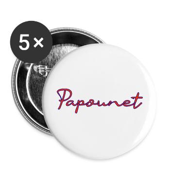 PAPOUNET. BONNE FÊTE PAPA. PAPA. FÊTE DES PÈRES - Lot de 5 grands badges (56 mm) - blanc - Devant